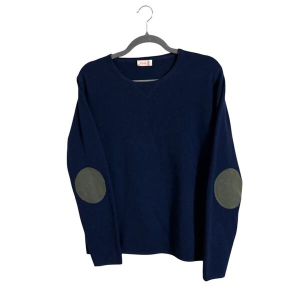 Pink Pineapple Cashmere Navy Blue Elbow Patch Pullover Sweater - Picture 1 of 5